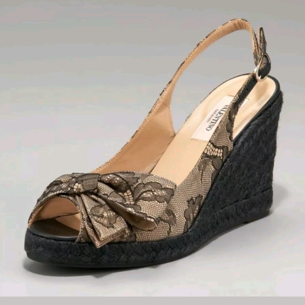 Valentino Garavani Lace Bow Espadrill Wedges